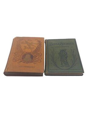 Antique Illustrated Childrens Bible Story Books Set Of 2 Hardcover 1896 & 1906
